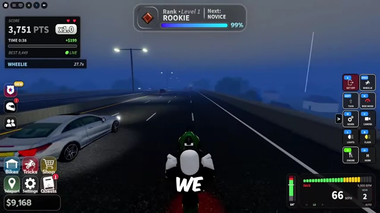 Wheelie balance meter during highway riding